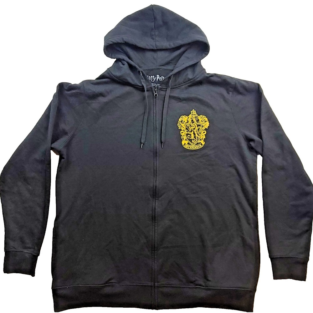Harry Potter Gryffindor Quidditch Hoodie XL Black Full Zip Hogwarts Sweatshirt